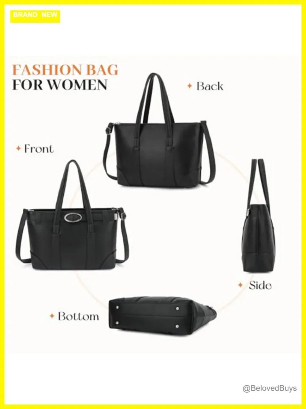 Large Vegan Leather Satchel Handbag with Detachable Shoulder Strap